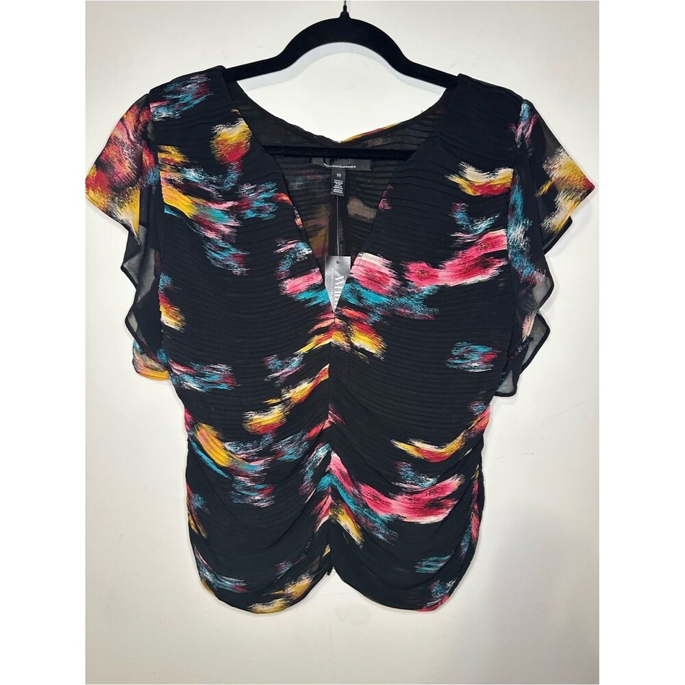 White House black market Keyhole Ruched Front Shell Top SZ L multi Color